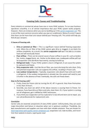 Freezing Coils- Causes and Troubleshooting