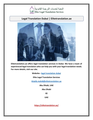 Legal Translation Dubai | Elitetranslation.ae