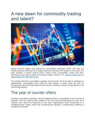 A new dawn for commodity trading and talent - Selby Jennings