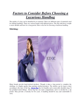 Factors to Consider Before Choosing a Luxurious Handbag