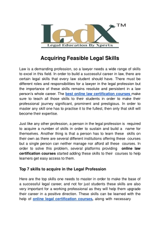 Acquiring Feasible Legal Skills