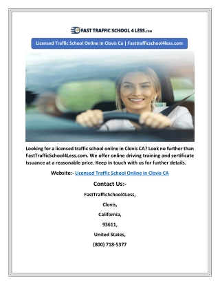 Licensed Traffic School Online In Clovis Ca | Fasttrafficschool4less.com