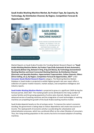 Saudi Arabia Washing Machine Market Research Report 2022-2027