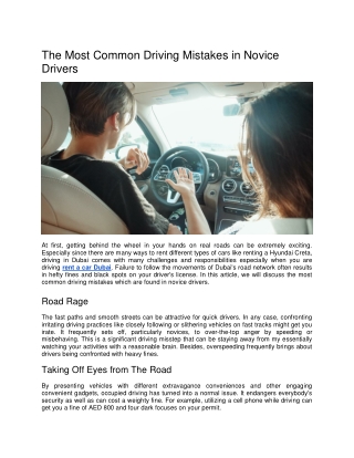 The Most Common Driving Mistakes in Novice Drivers
