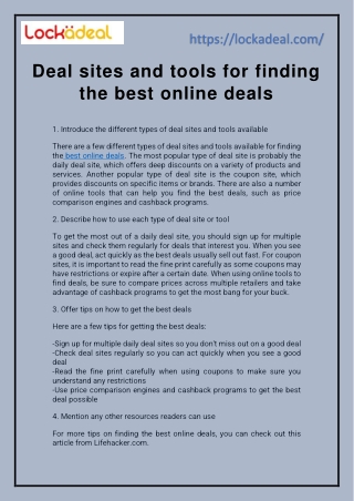 Deal sites and tools for finding the best online deals