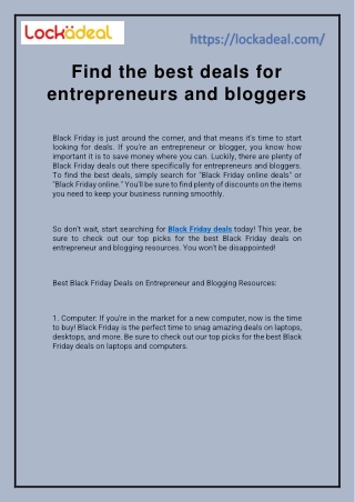 Find the best deals for entrepreneurs and bloggers