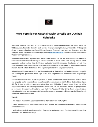 Mehr Vorteile von Outchair Mehr Vorteile von Outchair Heizdecke
