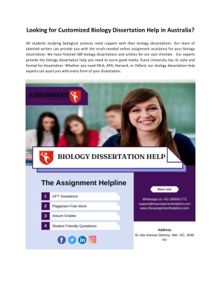 Looking for Customized Biology Dissertation Help in Australia?