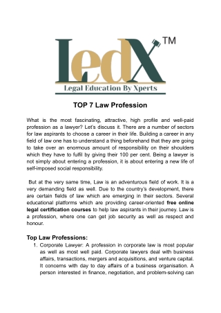 Top 7 Law Professions