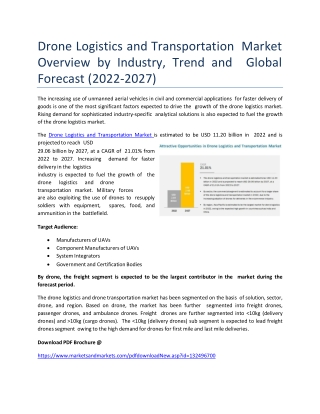 Drone Logistics and Transportation Market Overview by Industry, Trend and Global Forecast (2022-2027)