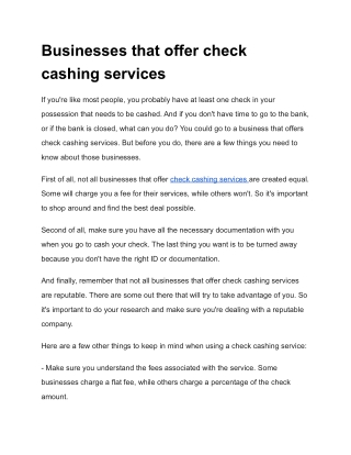 Businesses that offer check cashing services