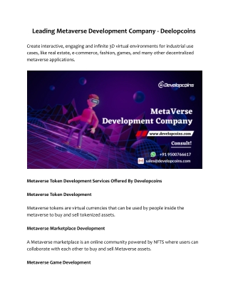 Leading Metaverse Development Company - Deelopcoins