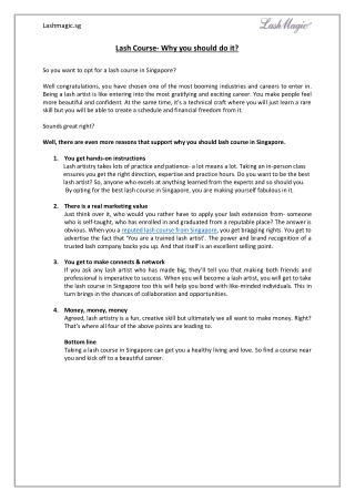 Lash Course- Why you should do it?