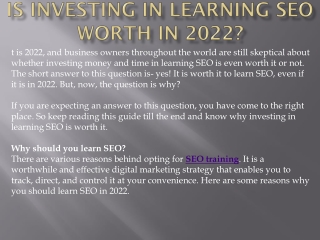 Is Investing in Learning SEO Worth in 2022