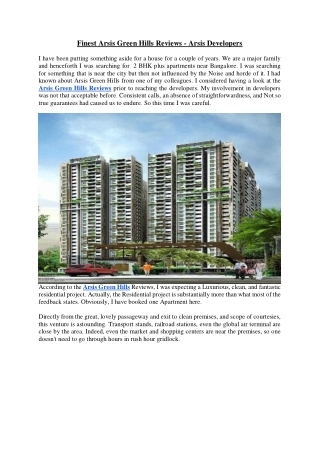 Finest Arsis Green Hills Reviews by Arsis Developers