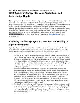 Best Kisankraft Sprayer for Your Agricultural and Landscaping Needs