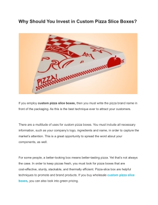 Why Should You Invest in Custom Pizza Slice Boxes