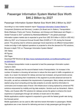Passenger Information System Market Size Worth $46.2 Billion by 2027