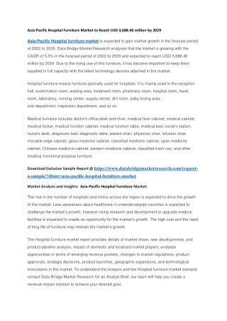 Asia-Pacific Hospital Furniture Market to Reach USD 3,688.40 million by 2029