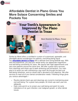 Affordable Dentist in Plano Gives You More Solace Concerning Smiles and Pockets Too