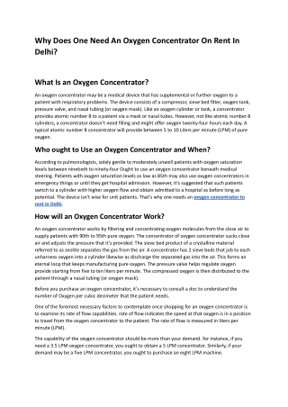 Why Does One Need An Oxygen Concentrator On Rent In Delhi?