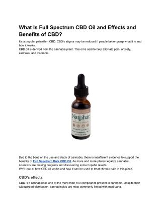 What Is Full Spectrum CBD Oil and Effects and Benefits of CBD?