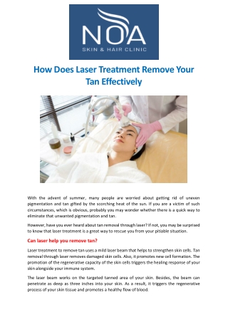 How Does Laser Treatment Remove Your Tan Effectively