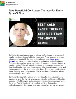 Take Beneficial Cold Laser Therapy For Every Type Of Skin