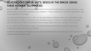 An easy method to resolve QuickBooks Error 6073