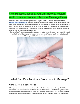 With Holistic Massage, You Can Revive, Restore, And Rebalance Yourself | Medical