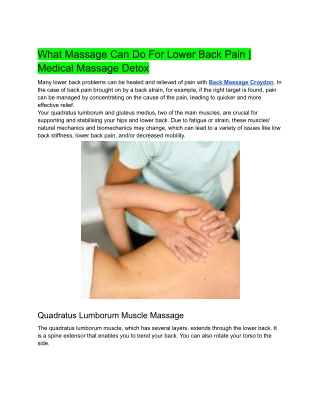 What Massage Can Do For Lower Back Pain  Medical Massage Detox
