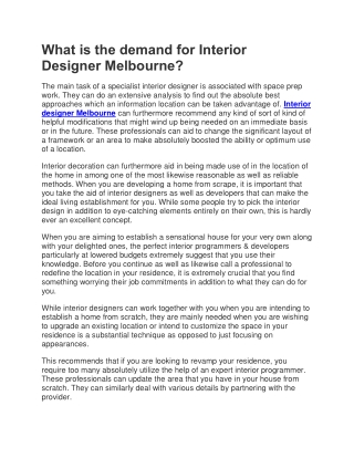 What is the demand for Interior Designer Melbourne