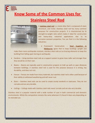 Know Some of the Common Uses for Stainless Steel Rod