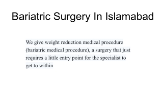 Bariatric Surgery In Islamabad