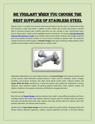 Be vigilant when you choose the best supplier of stainless steel