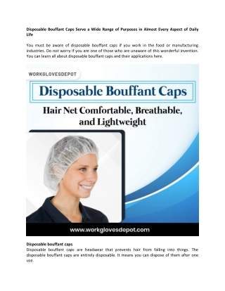 Disposable Bouffant Caps Serve a Wide Range of Purposes in Almost Every Aspect of Daily Life