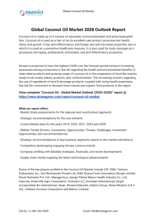 2021 Coconut Oil Industry Global Analysis Report