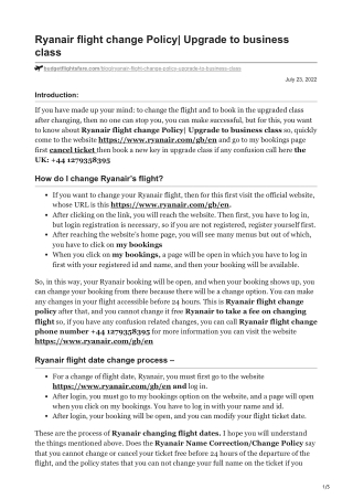 Ryanair flight change Policy Upgrade to business class
