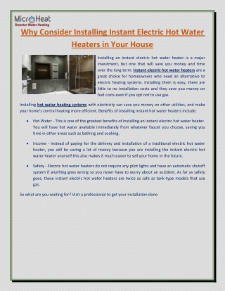 Why Consider Installing Instant Electric Hot Water Heaters in Your House