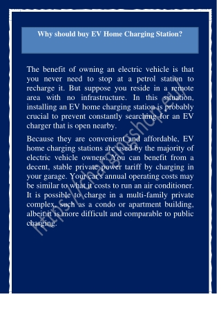 Why should buy EV Home Charging Station?