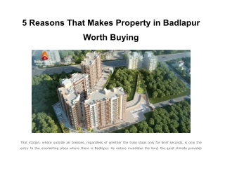 5 Reasons That Makes Property in Badlapur Worth Buying