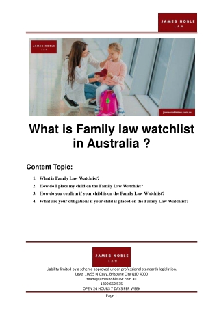 What is Family law watchlist in Australia