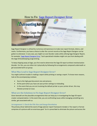 How to Fix  Sage Report Designer Error