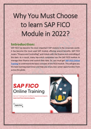 Why You Must Choose to learn SAP FICO Module in 2022