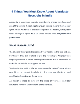 All You Need to Know About Alarplasty Nose Jobs in India