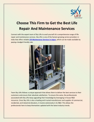 Lift Maintenance Services in Jaipur
