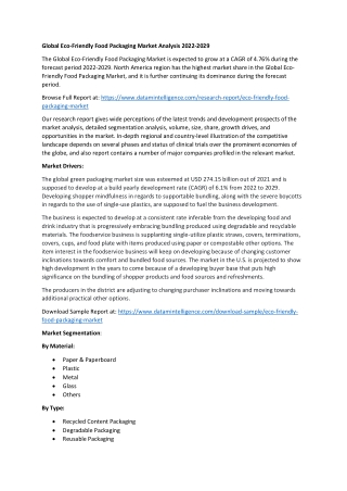 Global Eco-Friendly Food Packaging Market Size Volume Analysis 2022-2029