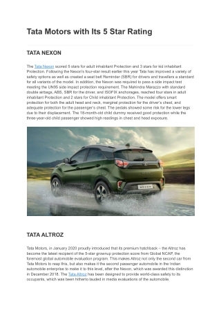 Tata Motors with Its 5 Star Rating