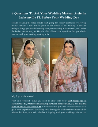 6 Questions To Ask Your Wedding Makeup Artist in Jacksonville FL Before Your Wedding Day