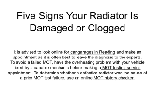 Five Signs Your Radiator Is Damaged or Clogged